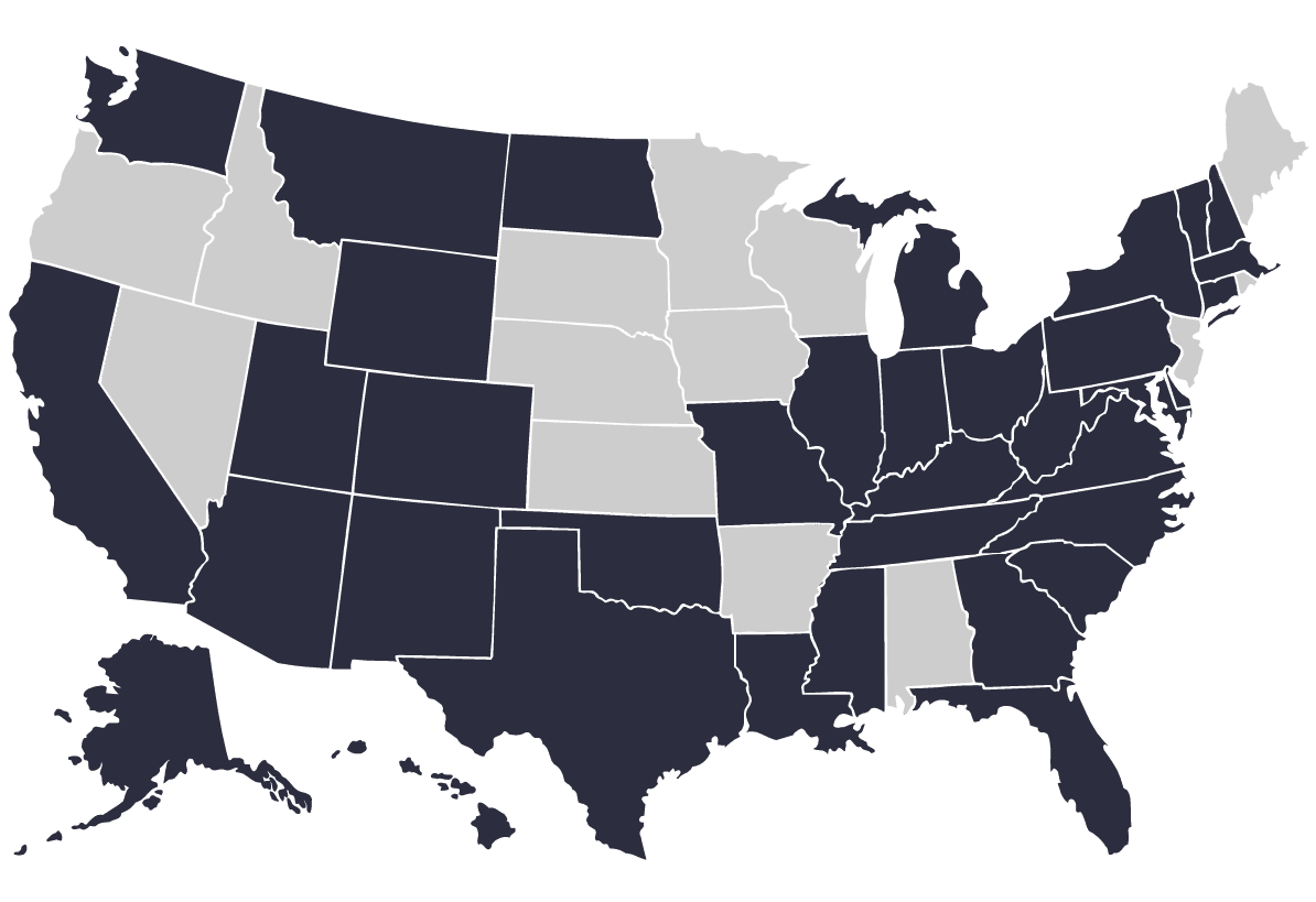 A map of the united states with black and white squares.