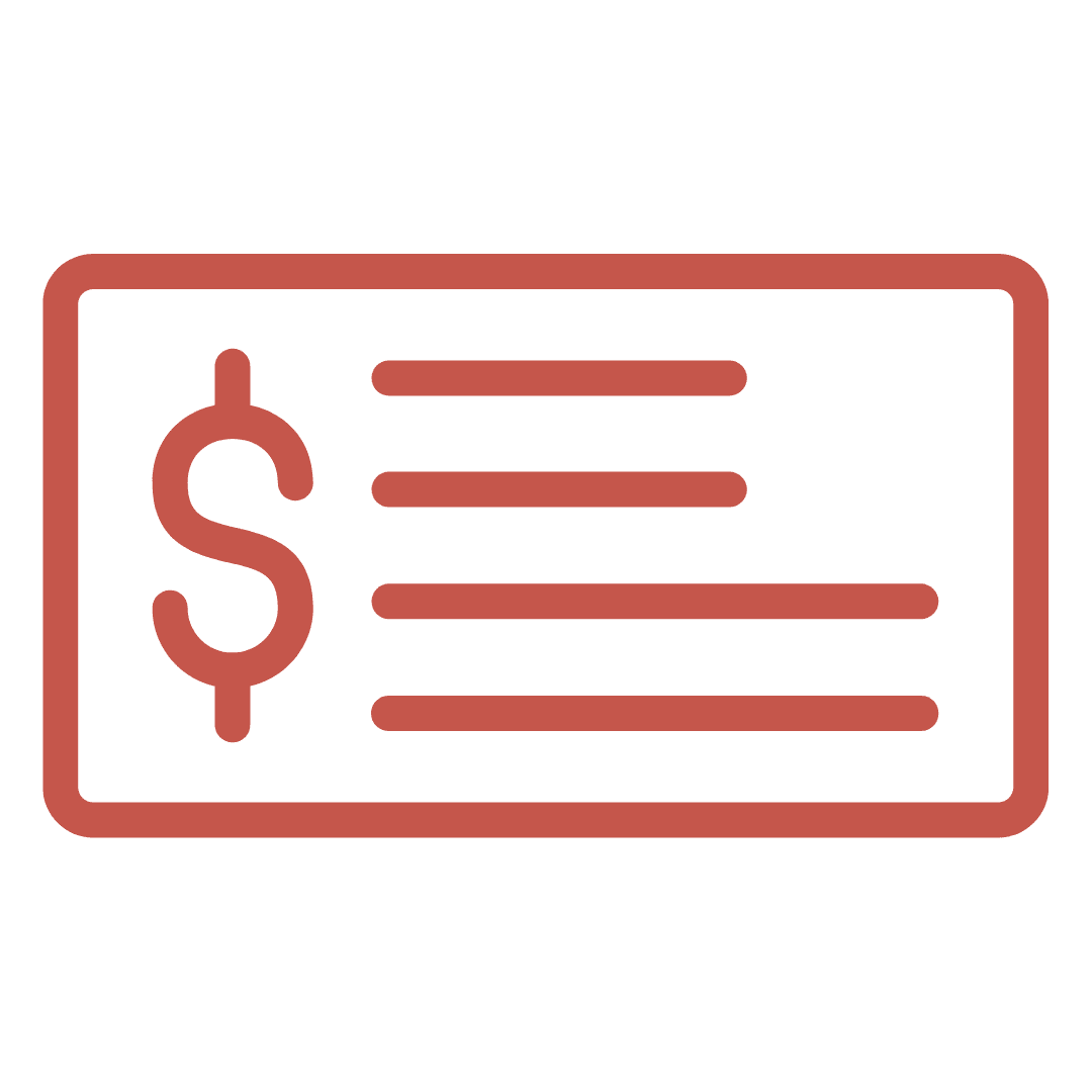Red outlined check with dollar sign