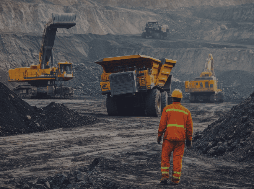Mine workers at a strip mine