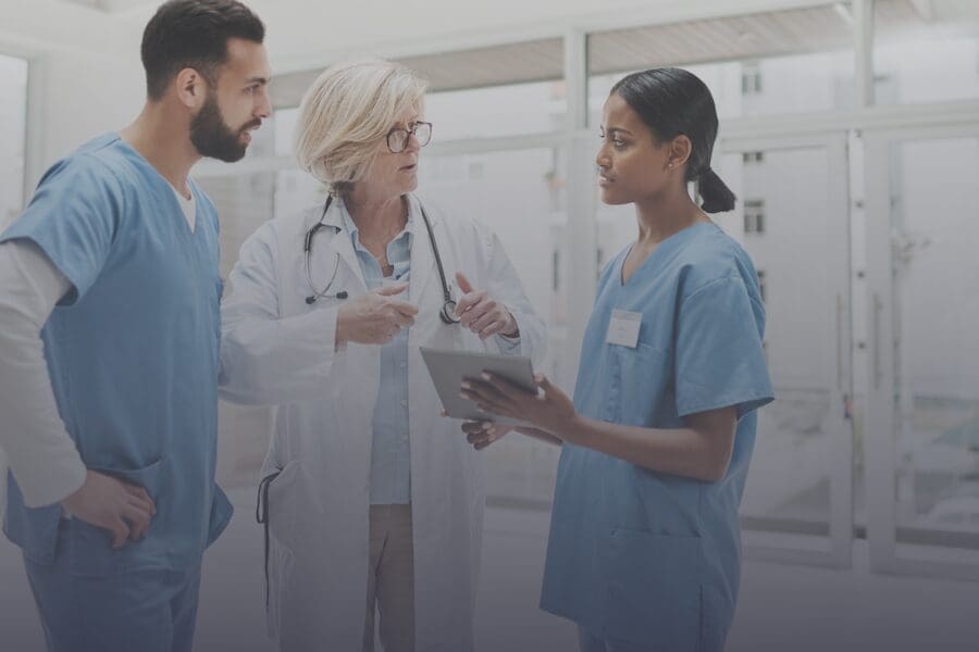 Healthcare professionals discussing work